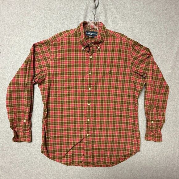 Ralph Lauren Shirt Men's Large Classic Fit Red Green Plaid Button Up Long Sleeve - Picture 3 of 5